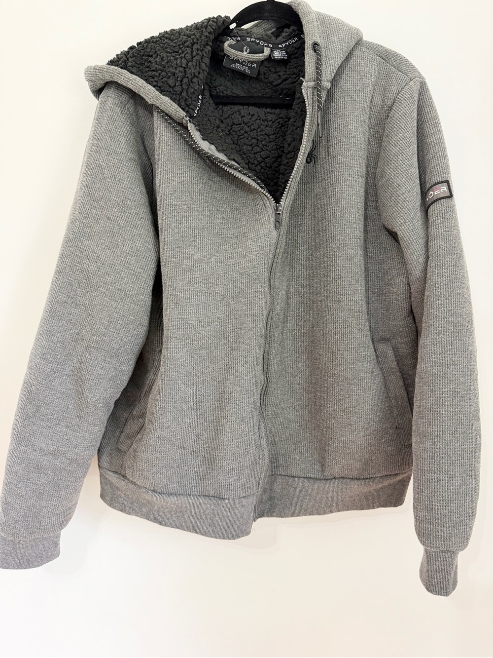 Spyder men zip up Sherpa fur gray hoodie size XL